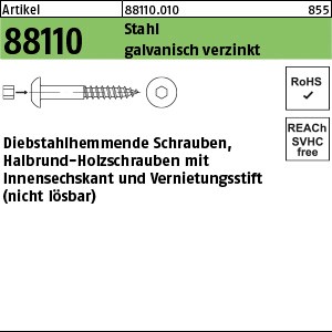 ART 88110 Sicher.-Holzschr. St. 8 x 50 galv. verzinkt, Rundkopf gal Zn S