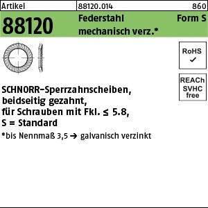 ART 88120 SCHNORR - Scheiben Federstahl S 3 mech. verzinkt mech Zn S