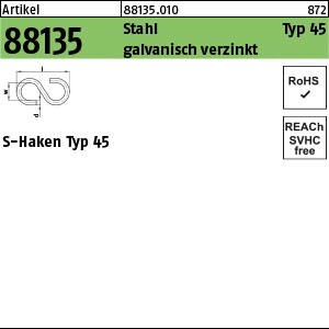 ART 88135 S-Haken Art. 45 Stahl 25 mm galv. verzinkt gal Zn S