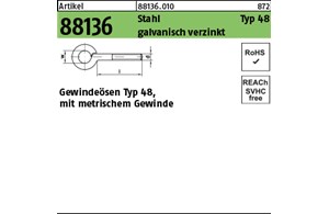 Artikel 88136 Stahl Typ 48 galvanisch verzinkt Gewindeösen Typ 48, mit metrische