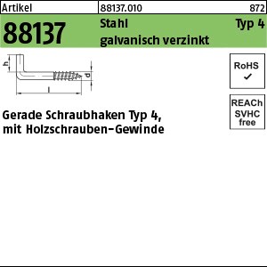 ART 88137 Ger. Schraubhaken Art. 4 St. 20 mm galv. verzinkt gal Zn S