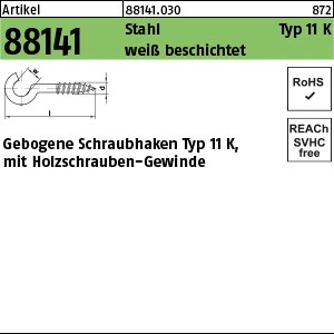 ART 88141 geb. Schr.haken Stahl Typ 11K 25 mm Kunststoff, weiß S