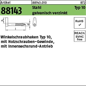 ART 88143 Winkelschraubhaken Art.10 St. 5,2 x 50 galv. verzinkt gal Zn S
