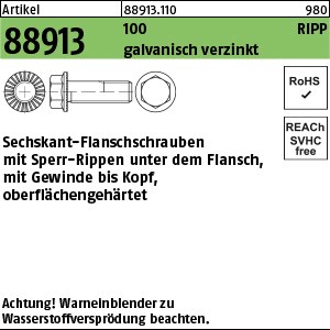 ART 88913 Sechskantschr. Kl. 100 gal Zn get., m. Sperr-Ripp, M 5 x 10 gal Zn S