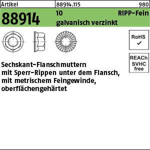 ART 88914 Sechskantmu. Kl. 10 gal Zn m. Sperr-Ripp, M 14 x 1,5 gal Zn S