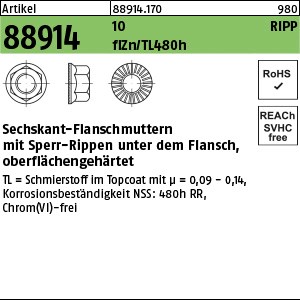 ART 88914 Sechsk.-Ripp-Muttern Kl.10 M 5 flZn/nc/TL/x/480h/C flZn S