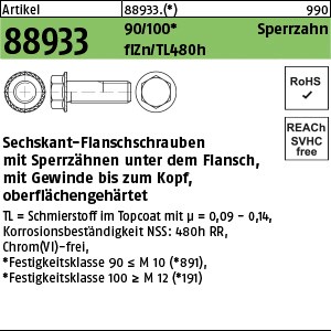 ART 88933 Sechsk.-Sperrzahnschr. Kl. 100 M 12 x 20 flZn/nc/TL/x/480h/C flZn S