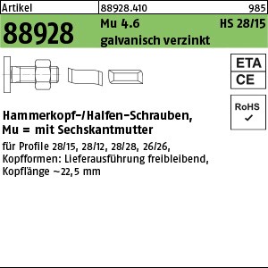 ART 88928 Halfenschr. Typ 28/15 4.6 M 6 x 15 gal Zn gal Zn S