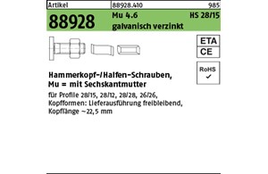Artikel 88928 Mu 4.6 HS 28/15 galvanisch verzinkt Hammerkopf-/Halfen-Schrauben,m