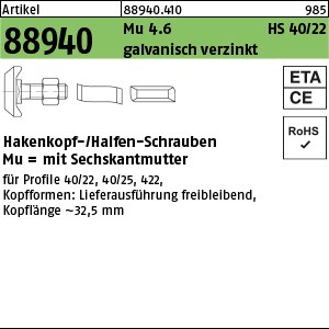 ART 88940 Halfenschr. Typ 40/22 4.6 M 10 x 20 gal Zn gal Zn S