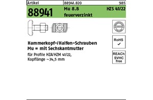 Artikel 88941 Mu 8.8 HZS 41/22 feuerverzinkt Hammerkopf-/Halfen-Schrauben, mit S