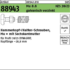 ART 88943 Halfenschr. HZS 38/23 8.8 Mu M 16 x 80 galv. verzinkt gal Zn S
