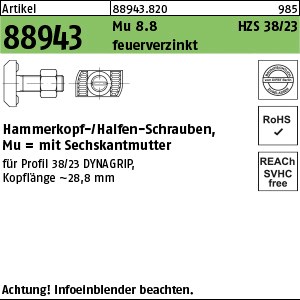 ART 88943 Halfenschr. HZS 38/23 8.8 Mu M 16 x 60 feuerverzinkt tZn S