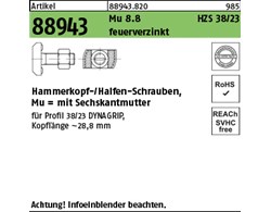 Artikel 88943 Mu 8.8 HZS 38/23 feuerverzinkt Hammerkopf-/Halfen-Schrauben, mit S