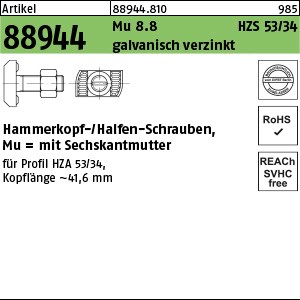ART 88944 Halfenschr. HZS 53/34 8.8 M 16 x 60 galv. verzinkt gal Zn S