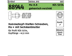 Artikel 88944 Mu 8.8 HZS 53/34 galvanisch verzinkt Hammerkopf-/Halfen-Schrauben,