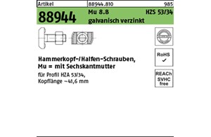 Artikel 88944 Mu 8.8 HZS 53/34 galvanisch verzinkt Hammerkopf-/Halfen-Schrauben,