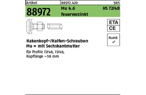 Artikel 88972 Mu 4.6 HS 72/48 feuerverzinkt Hammerkopf-/Halfen-Schrauben, mit Se