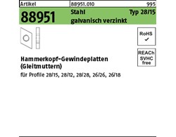 Artikel 88951 Stahl Typ 28/15 galvanisch verzinkt Hammerkopf-Gewindeplatten (Gle