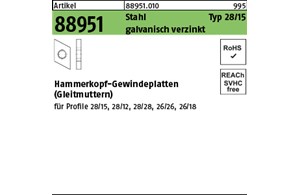 Artikel 88951 Stahl Typ 28/15 galvanisch verzinkt Hammerkopf-Gewindeplatten (Gle