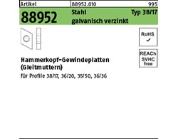 Artikel 88952 Stahl Typ 38/17 galvanisch verzinkt Hammerkopf-Gewindeplatten (Gle