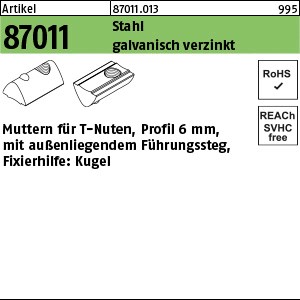 ART 87011 Muttern für T-Nuten St. gal Zn 6 mm, M 5 außenl. Führungssteg gal Zn S