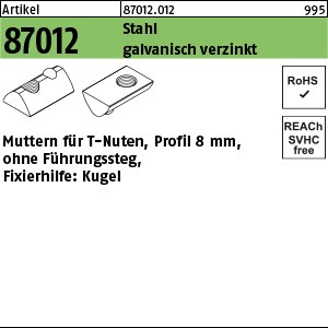 ART 87012 Muttern für T-Nuten St. gal Zn 8 mm, M 6 ohne Führungssteg gal Zn S
