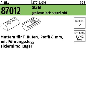 ART 87012 Muttern für T-Nuten St. gal Zn 8 mm, M 8, Führungssteg, Feder gal Zn S