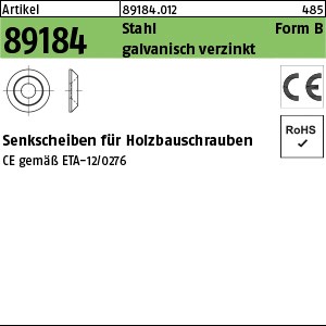 ART 89184 Senkscheiben CE Stahl Typ B 8 galv. verzinkt gal Zn S