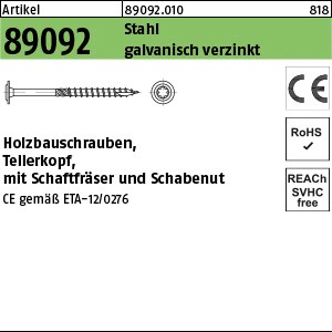 ART 89092 Holzbauschrauben CE Stahl 6 x 100 -T30 galv. verzinkt gal Zn S