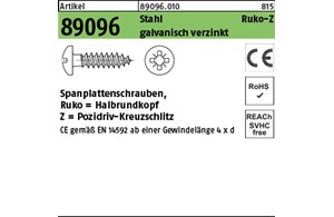 Artikel 89096 Stahl CE Ruko-Z galvanisch verzinkt Spanplattenschrauben, Halbrund