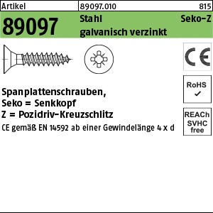 ART 89097 Spanplattenschr. Seko CE St. 3 x 35 -Z galv. verzinkt gal Zn S