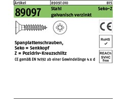 Artikel 89097 Stahl CE Seko-Z galvanisch verzinkt Spanplattenschrauben, Senkkopf