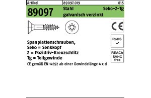 Artikel 89097 Stahl CE Seko-Z-Tg galvanisch verzinkt Spanplattenschrauben, Senkk