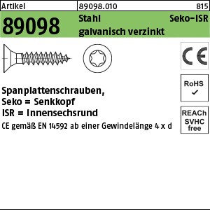 ART 89098 Spanplattenschr. Seko CE St. 3 x 30 -T10 galv. verzinkt gal Zn S