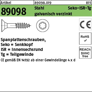 ART 89098 Spanplattenschr. Seko CE St. 3,5 x 30/18 -T15 gal Zn gal Zn S