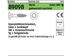 Artikel 89098 Stahl CE Seko-ISR-Tg galvanisch verzinkt Spanplattenschrauben, Sen