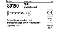 Artikel 89150 Stahl CE phosphatiert Schnellbauschrauben CE mit Trompetenkopf mit