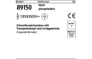 Artikel 89150 Stahl CE phosphatiert Schnellbauschrauben CE mit Trompetenkopf mit