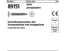 Artikel 89151 Stahl CE phosphatiert Schnellbauschrauben CE mit Trompetenkopf mit