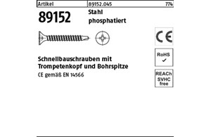 Artikel 89152 Stahl CE phosphatiert Schnellbauschrauben CE mit Trompetenkopf mit