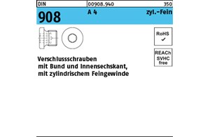 DIN 908 A 4 zyl.-Fein Verschlussschrauben mit Bund und Innensechskant, m. zyl. F