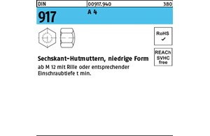 DIN 917 A 4 Sechskant-Hutmuttern, niedrige Form 