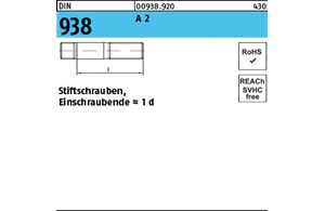 DIN 938 A 2 Stiftschrauben, Einschraubende = 1 d 