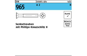 DIN 965 A 2 H Senkschrauben mit Phillips-Kreuzschlitz H