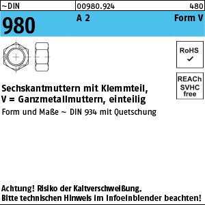 DIN 980 A 2 V M 3 DIN 934 mit 3-Punkt-Quetschung A 2 S