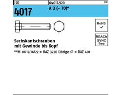 ISO 4017 A 2 - 70 Sechskantschrauben mit Gewinde bis Kopf 