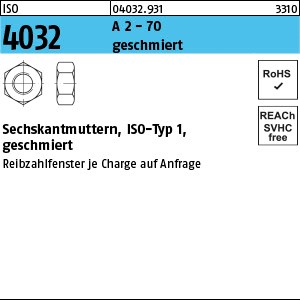 ISO 4032 A 2-70 M 10 geschmiert A 2 S
