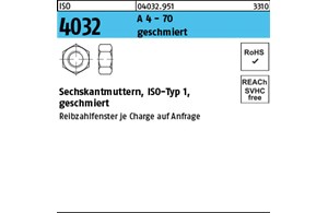 ISO 4032 A 4 - 70 geschmiert Sechskantmuttern, ISO-Typ 1 