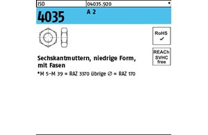 ISO 4035 A 2 Niedrige Sechskantmuttern mit Fasen 